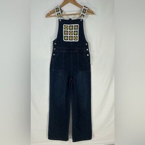 Tractr Big Girls Crocheted-Pocket Denim Overalls 14 Western Hippie Bohemian new